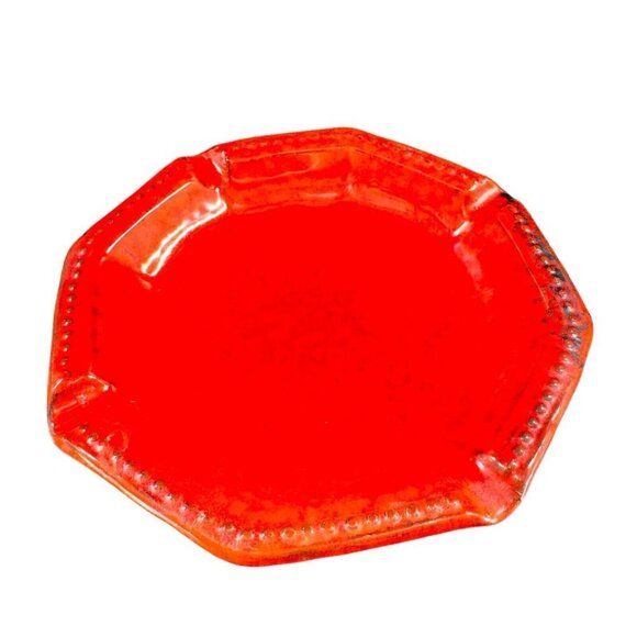 Mid Century Italian Art Pottery Tray Dish Bright Red Glaze Marked Italy Vintage - Picture 3 of 16